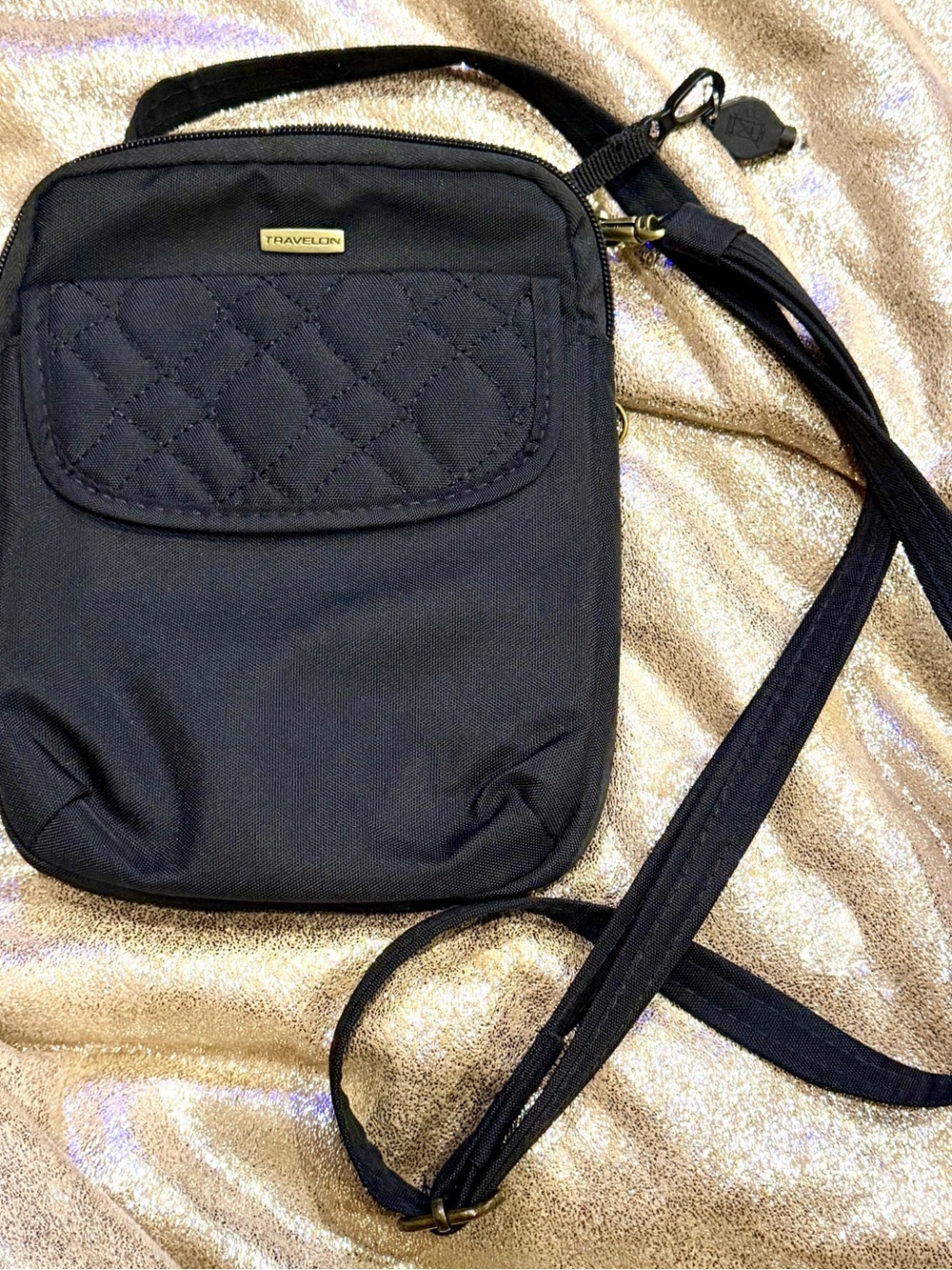 Travelon Women's Black Crossbody Bag - Quilted Front & Back Pocket